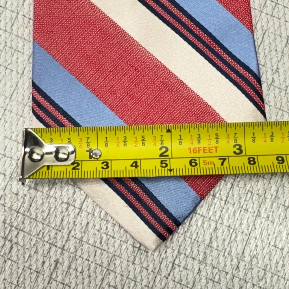 Ike Behar Silk Linen Tie Mens OS Red Blue Striped Americana Preppy‎ Business